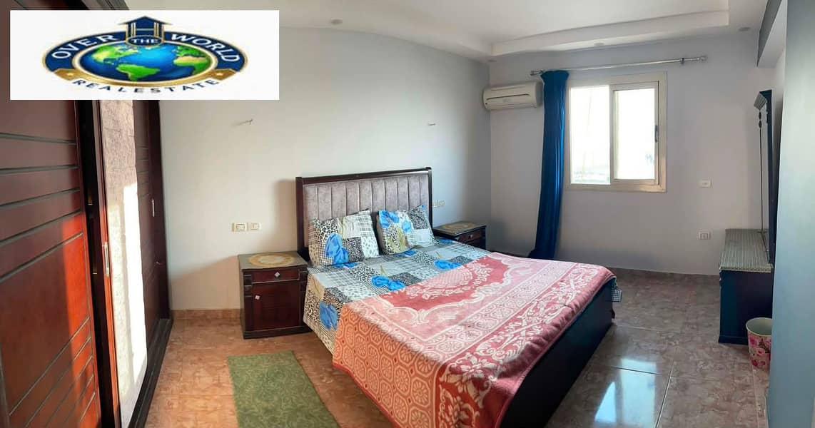 Furnished apartment for rent Corniche Maadi, Tahrir, first row on the Nile directly consisting of two bedrooms and reception, 2 bathrooms, and kitchen, air-conditioned, Wi-Fi, 15th floor, elevator — 1/7