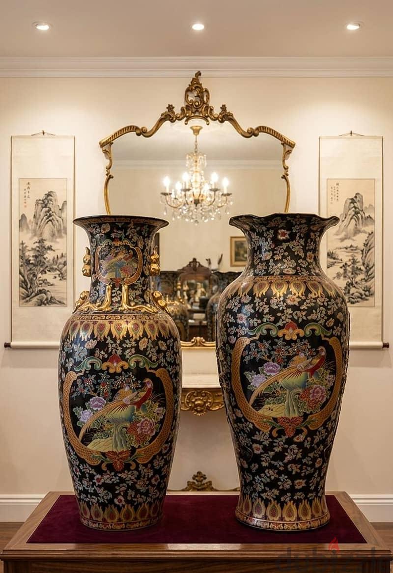 طقم فازات أنتيك أصلي (مختوم) - ارتفاع ١ متر Antique Stamped Vases — 1/5