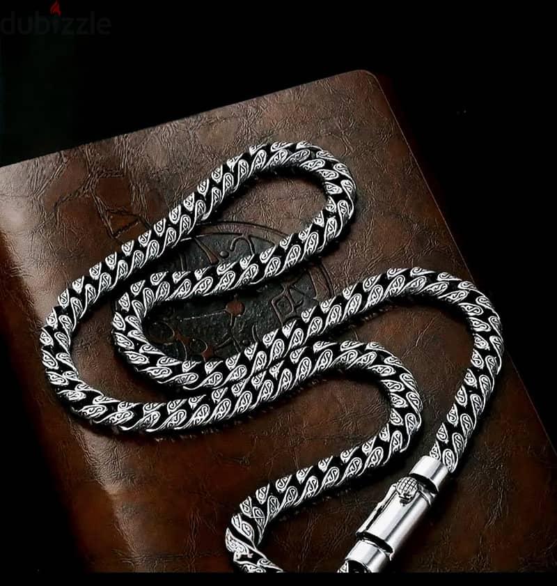 سلسلة رجالي فضة تصميم فخم ومزخرف - وزن 94 جرام | طول