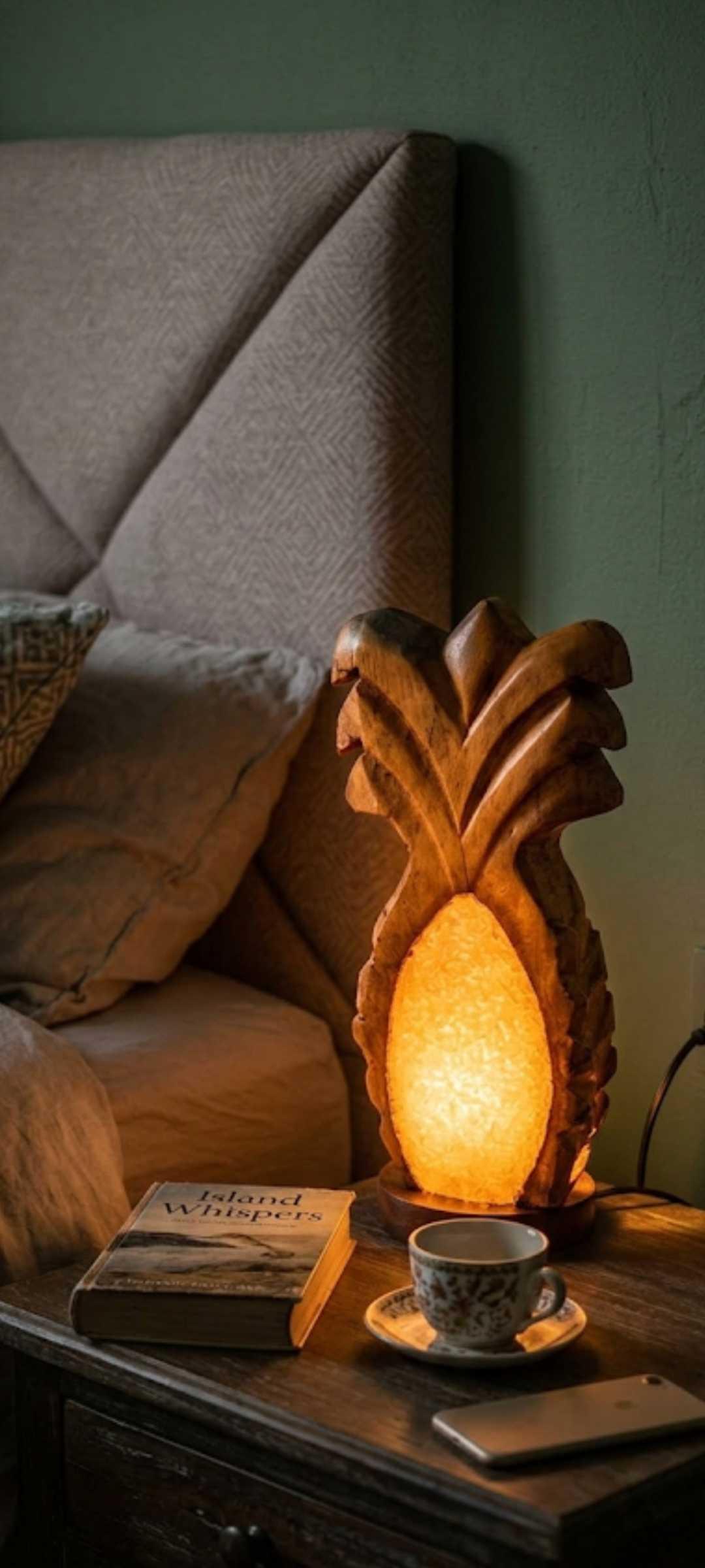 Handmade olive wood and salt crystal table lamp 