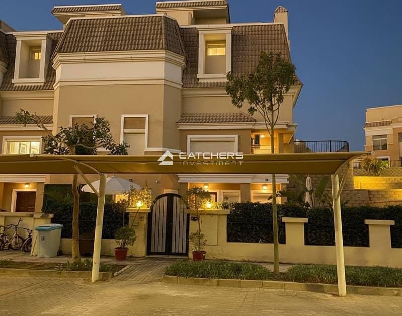 For sale, VIP villa [Corner], double view over the lagoon, installments over 12 years, in a compound directly on the Suez Road, Sarai Compound from Madinat Misr Company — 1/8