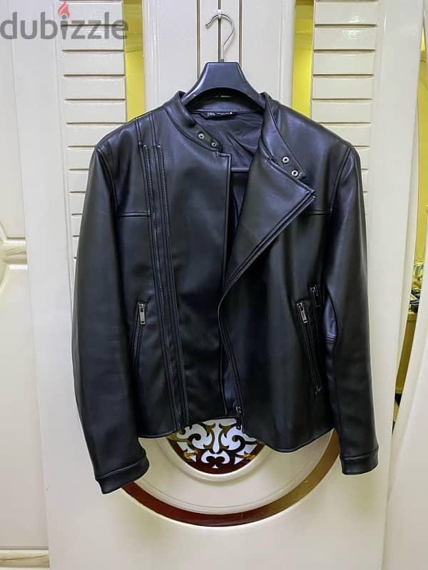 Zara men leather jacket جاكيت جلد رجالي اسود زارا مقاس M — 1/8